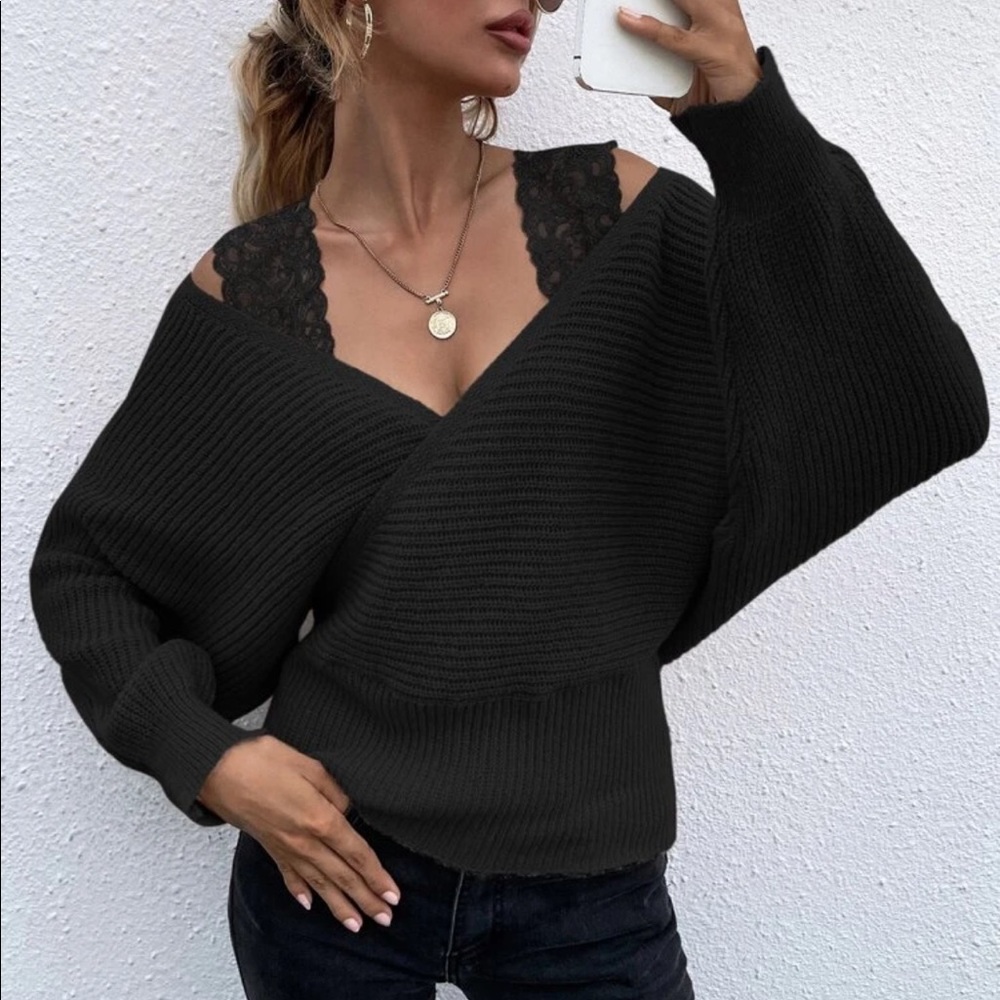 Cold shoulder dolman sleeve sweater gray - Picture 14 of 15